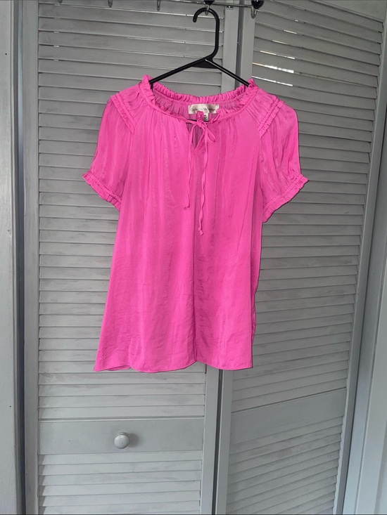 Catherine Malandrino Tops - Catherine Malandrino Hot Pink Ruffled Tie-Neck Blouse